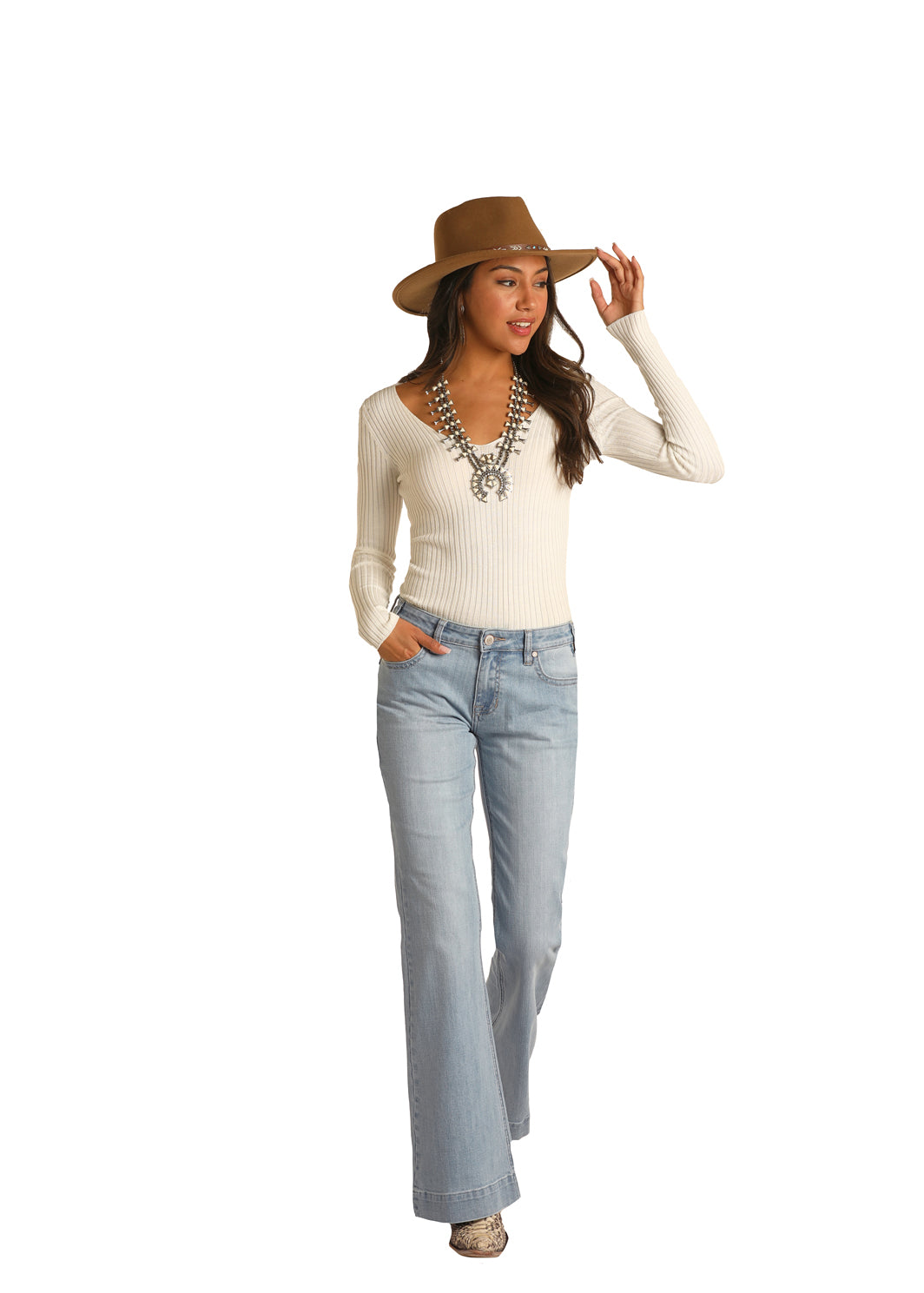 ROCK & ROLL LIGHT WASH MID RISE TROUSER