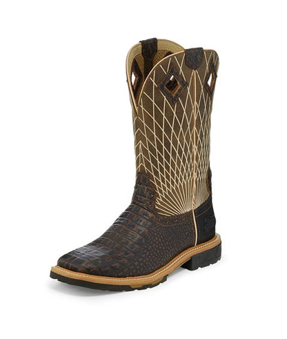 JUSTIN CHOCOLATE CROC PRINT WORK BOOT