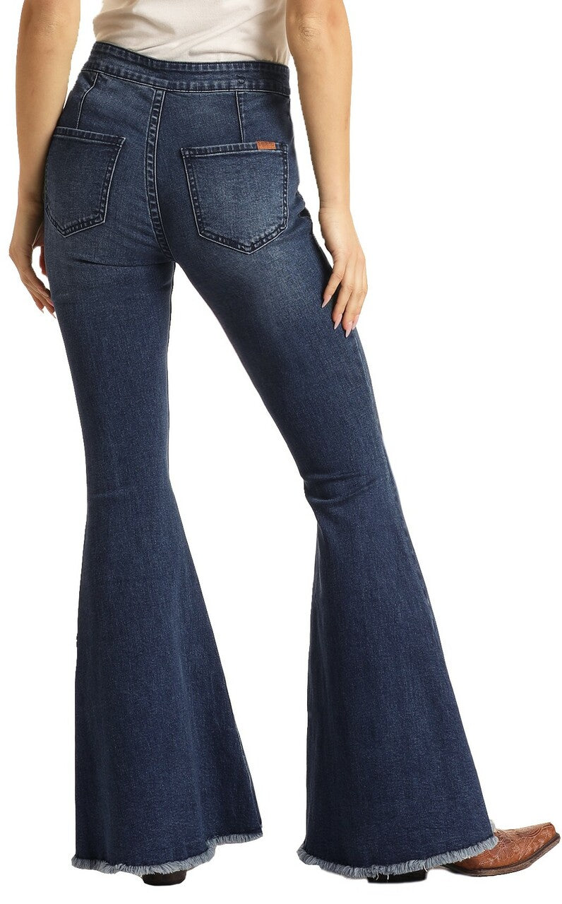 ROCK & ROLL BUTTON BELLS HIGH RISE STRETCH FLARE JEANS