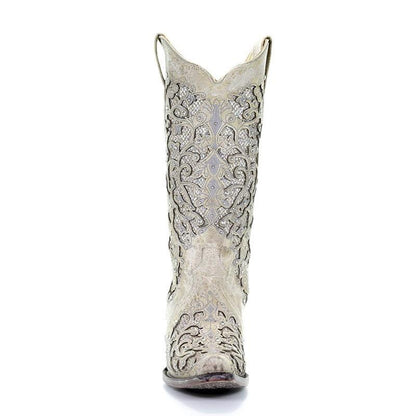 CORRAL LADIES WHITE GLITTER INLAY BOOT