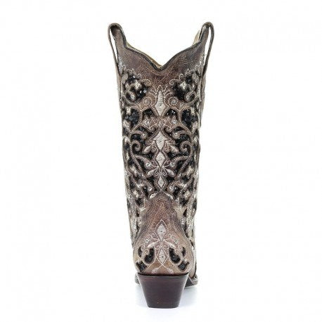 CORRAL LADIES BROWN FLORAL/BLACK SEQUIN INLAY BOOT