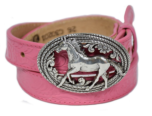 JUSTIN GIRLS' PINK BELT WITH HORSE BUCKLE