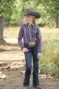 CRUEL GIRL'S PURPLE GEOMETRIC STRIPE PRINT WESTERN SHIRT