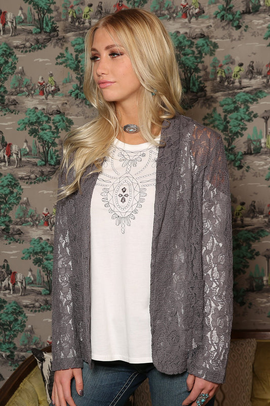 CRUEL GRAY LACE BLAZER