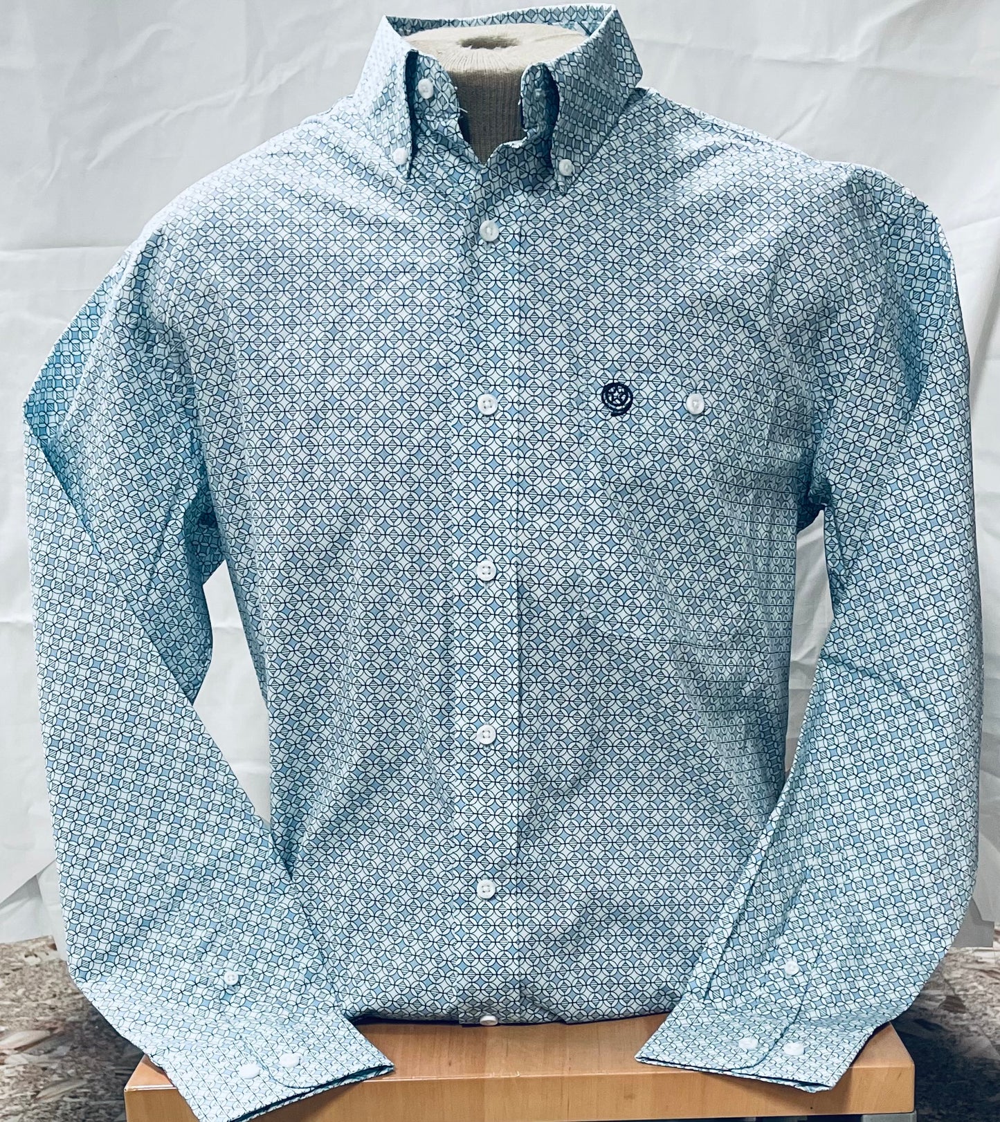 WRANGLER MENS GEORGE STRAIT BLUE GEOMETRIC PRINT LONG SLEEVE