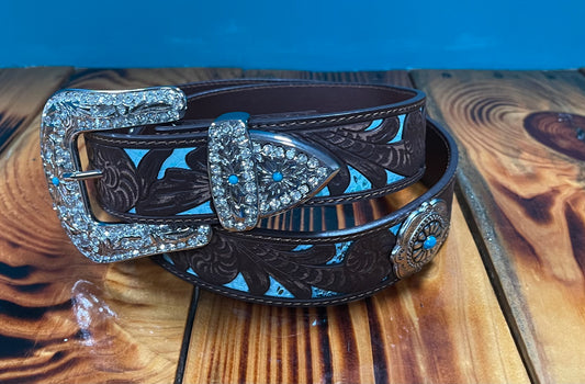 EMBOSSED CONCHO LEATHER BELT