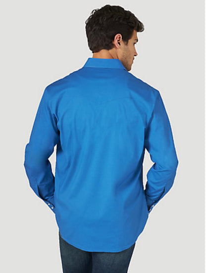 WRANGLER WRINKLE RESIST BLUE LONG SLEEVE SNAP SHIRT