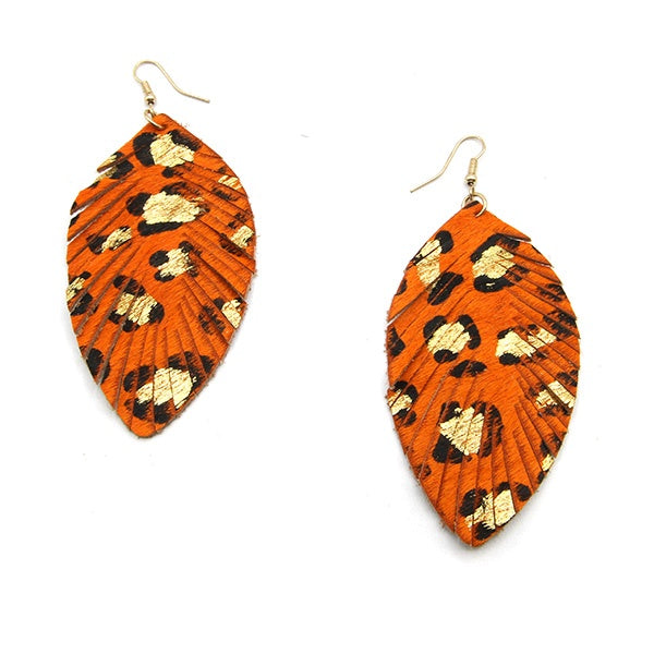 LEOPARD FRINGE FEATHER EARRINGS