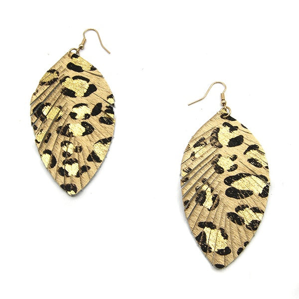 LEOPARD FRINGE FEATHER EARRINGS