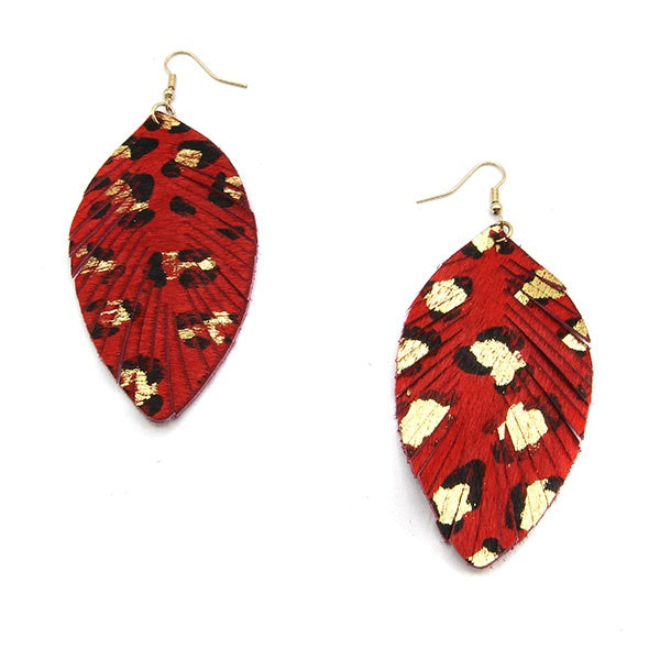 LEOPARD FRINGE FEATHER EARRINGS