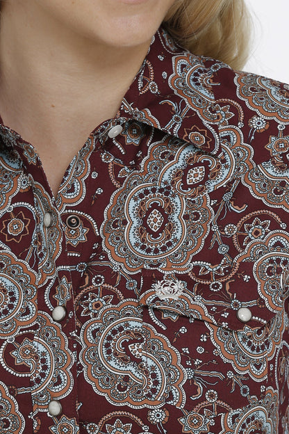 PAISLEY ﻿BURGUNDY SNAP FRONT WESTERN SHIRT
