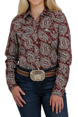 PAISLEY ﻿BURGUNDY SNAP FRONT WESTERN SHIRT