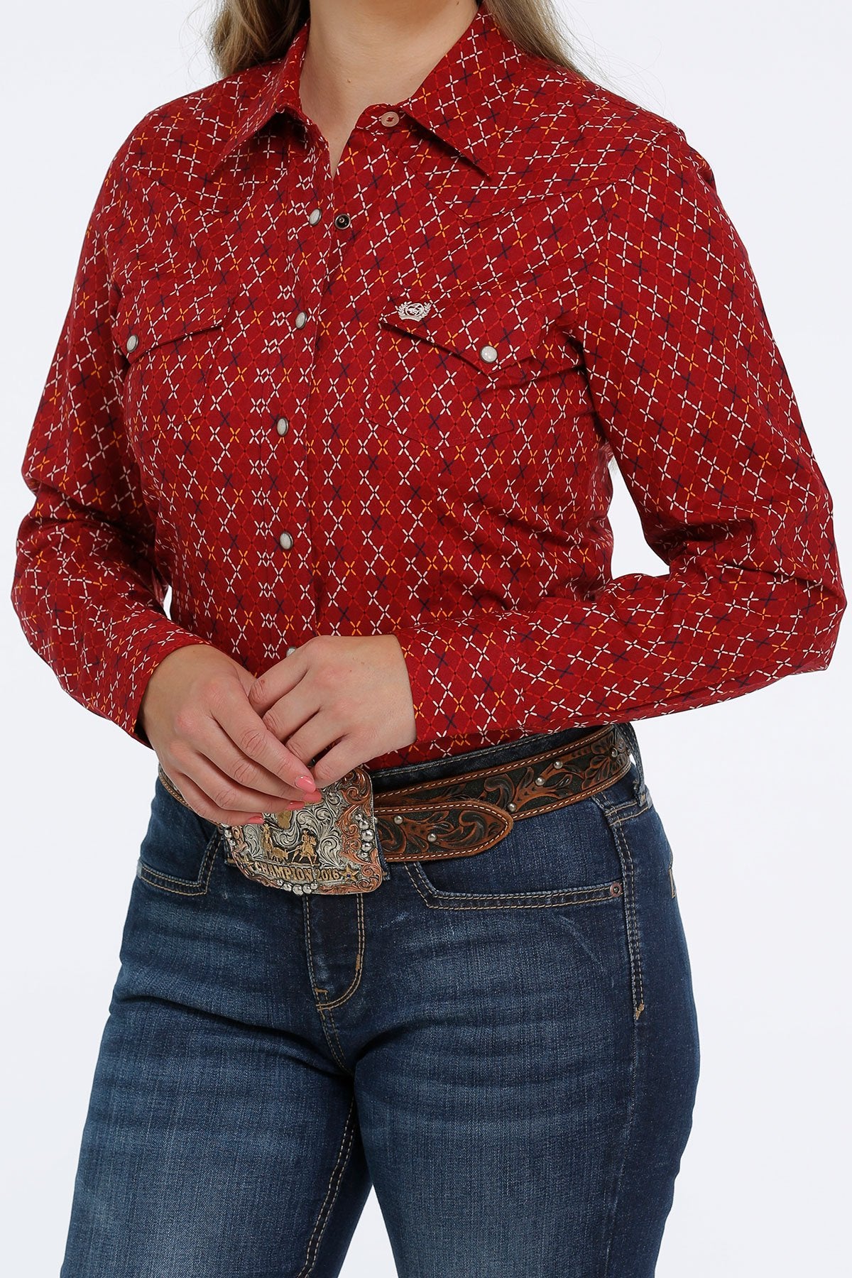 CINCH LADIES BOLD RED X PRINT SHIRT