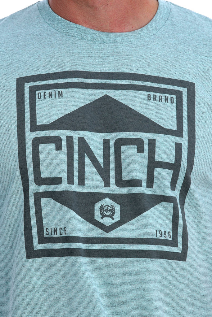 CINCH CREW NECK HEATHER LIGHT BLUE LOGO TEE