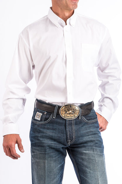 CINCH MEN'S SOLID WHITE BUTTON DOWN WESTERN SHIRT
