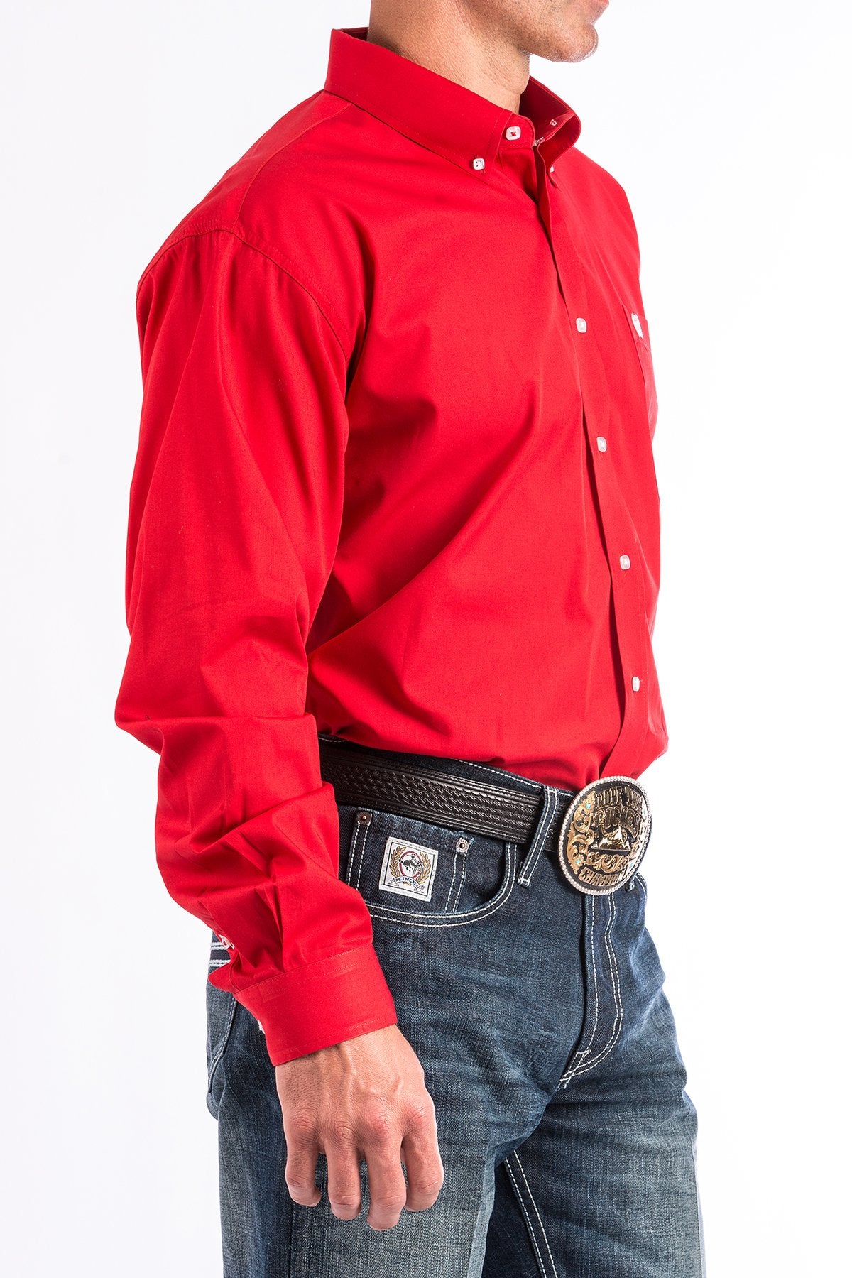 CINCH MEN'S SOLID RED BUTTON-DOWN WESTERN SHIRT