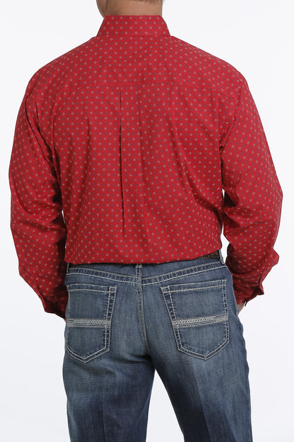 CINCH RED GEOMETRIC STRETCH BUTTON SHIRT