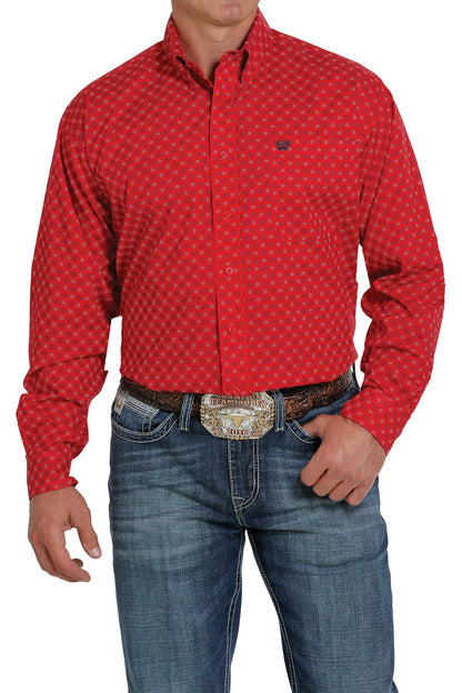 CINCH RED GEOMETRIC STRETCH BUTTON SHIRT
