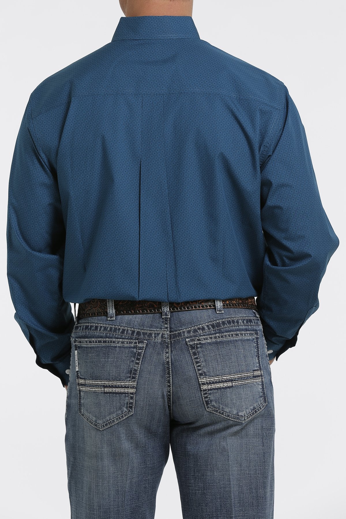 CINCH TEAL GEO CROSS PRINT LONG SLEEVE SHIRT
