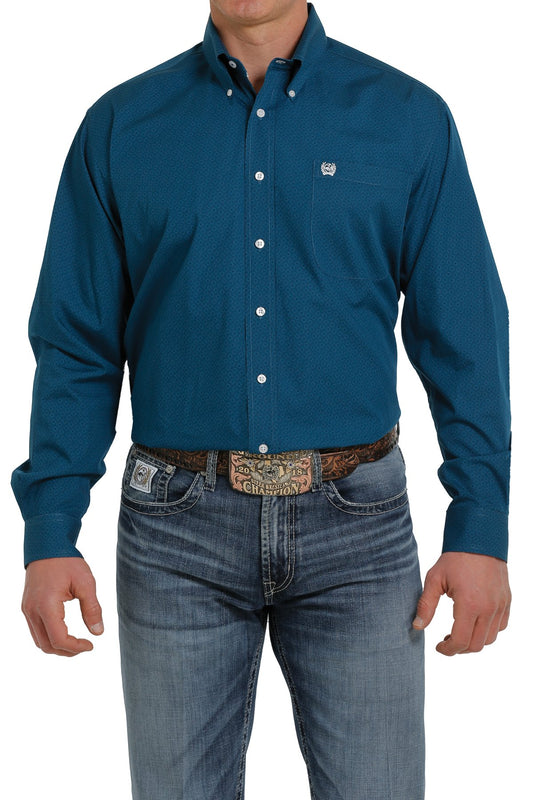 CINCH TEAL GEO CROSS PRINT LONG SLEEVE SHIRT