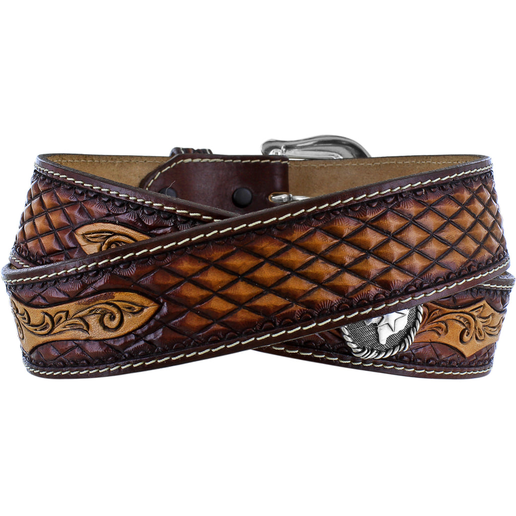 JUSTIN MEN'S TAN TOOLED DIAMOND BELT
