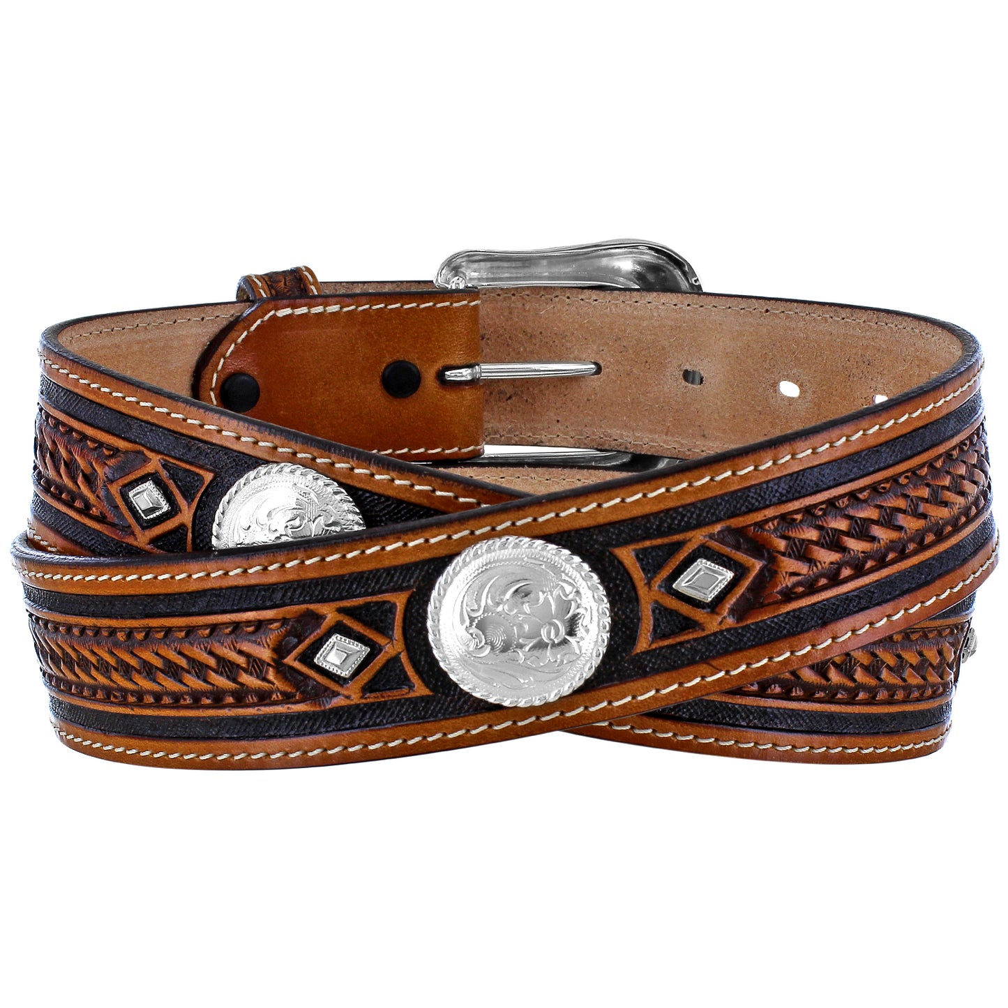 Tony Lama Men's Dark Brown Embossed Leather Belt