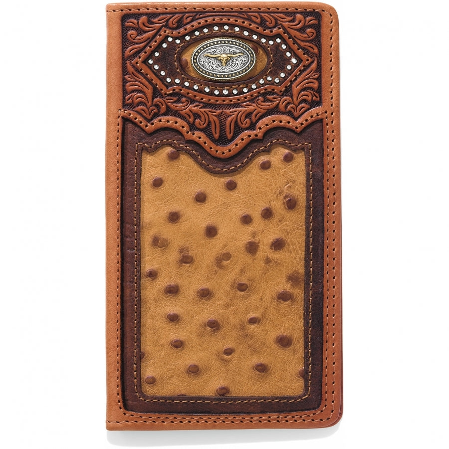 Tan Ostrich Cattle Driven Checkbook Wallet
