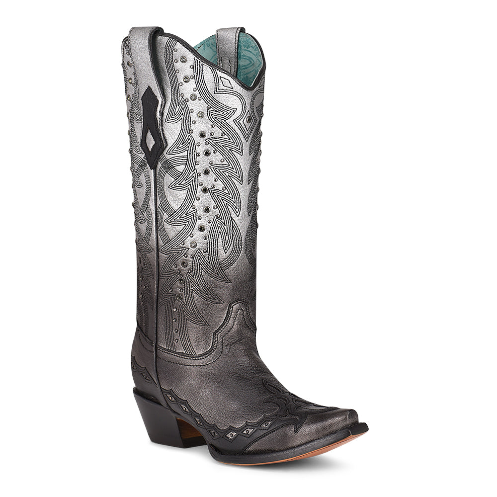 CORRAL BLACK & SILVER STUDDED EMBROIDERED BOOT