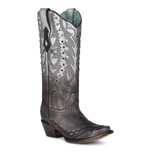 CORRAL BLACK & SILVER STUDDED EMBROIDERED BOOT