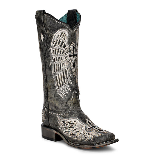 CORRAL BLACK EMBROIDERED CROSS & WING STUDDED BOOT