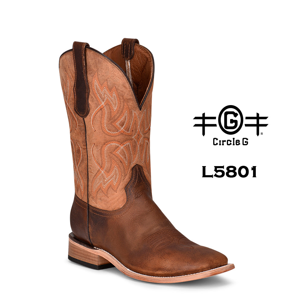 CIRCLE G BY CORRAL TAN EMBROIDERED WIDE SQUARE TOE BOOT
